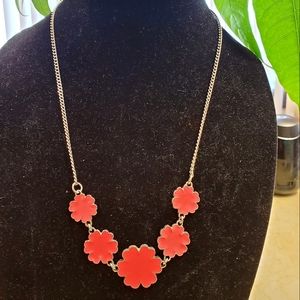 Clover Orange Enamel Silvertone Necklace